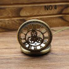 Vintage Classic Large Gear Pocket Watch Necklace, Roman Numeral Dial Quartz Pendant Watch, Retro New Style Gift Watch, Fashionable Casual Antique Pocket Watch