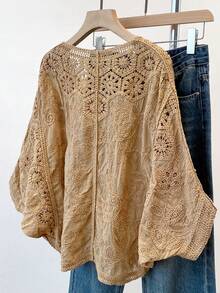 JIANHU Petite Boho Crochet Cardigan - Romantic Floral & Geometric Lace Cover-Up For Vacation & Daily Wear | Lightweight V-Neck Button-Up Knit (Perfect For Petite Frames)