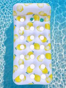 1 pieza Flotador inflable de PVC con diseño de limón y sandía, tumbona adecuada para recreación acuática, fiestas en la piscina, playa de verano, disponible con set de bomba - Multicolor - Ver 2