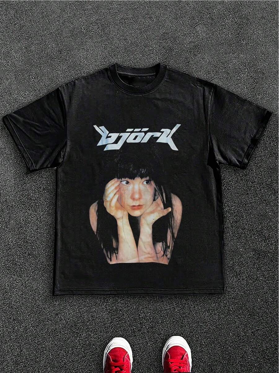 1 Pieza Camiseta de hombre inspirada en K-Pop, 100% algodón, 220g Camiseta de hombre - Negro - Ver 1