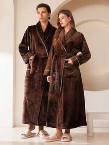 1件加长法兰绒浴袍，优雅成人法兰绒浴袍，保暖内衬，适用于酒店、水疗中心、美容院，吸水性强，速干，宽松版型，多色可选，简约设计，浴室及家居必备品 - 彩色 - 查看 34