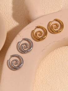 1pair Stainless Steel 18K Gold Plated Spiral Snail Hoop Earrings For Women Fashion Punk Tones Stainless Steel Chunky Jewelry Accessory To Wear On Festive Party Occasions