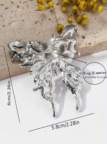 1pc Exaggerated Gold Liquid Metal 3D Butterfly Ring, European & American Style