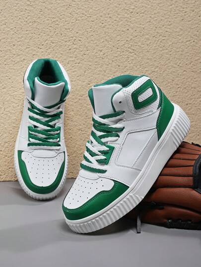 أحذية رياضية كاجوال للنساء بطبقة علوية بيضاء وخضراء عالية، قابلة للربط بالأحذية، متنفسة وماصة للصدمات، موضة وأنيقة للوقت الحر والاسترخاء