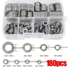180pcs Stainless Steel Washer Ring Set, Polished Finish, M2-M10 Size, Easy Installation, Durable Material, Suitable For DIY Projects/Machinery/Electronics, Ideal Choice For Professionals And Enthusiasts