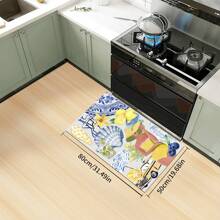 1 pieza Alfombra suave de cocina, Felpudo lavable antideslizante, Alfombra camino, Felpudo, Juego de alfombrillas de baño, sala de estar, lavandería, Alfombra de área, Decorativa apta para cocina, sala de estar, entrada, balcón, decoración del hogar, anti-suciedad, cafetería, bar, fiesta, regalo festivo, Alfombra de piso de dormitorio, Alfombra de baño, Decoración de habitación, Decoración de cocina, Diseño de reno en marco azul y blanco a rayas de fondo colorido