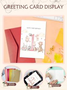 1 PIEZA Tarjeta de felicitación para el 1er cumpleaños con diseño de animal alegórico: una tarjeta de cumpleaños divertida y con dibujos animados, perfecta como un pequeño regalo para cumpleaños o buenos deseos, ideal para hijas, nietas y sobrinas.