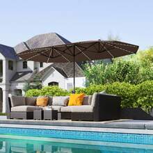 15ft Patio Umbrella Solar Lights UPF50+ Outdoor Umbrella - 譚 - 查看 6