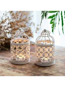 1 Pc Of Nordic Iron Hollow Candlestick Creative Home Decoration European Wedding Props Halloween, Spooky, Autumn, Festival, Holiday Christmas, Winter, Holiday, Festival - Multicolor - View 9