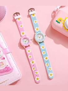 1pc Lovely Macaron Color Small Daisy Arabic Numeral Dial Silicone Quartz Watch, Suitable As Birthday Gift, Graduation Gift, Everyday Wear