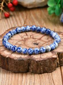 2pcs Vintage Nature Sodalite Stone Necklace And Bracelet Set, Heart Pendant Choker, Handmade Beaded Bracelet, Special Gift - Multicolor - View 10