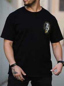 Logeqi® Playera Oversize De 100% Algodón Con Estampado Los ángeles guardan nuestro corazón DTF Camiseta Playera para Hombres con Estilo Casual y Diseño Moderno, Colores Negro, Blanco, Beige - Negro - Ver 3