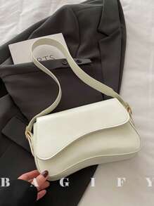 Bolso de hombro con solapa de unicolor minimalista, bolso bandolera clásico con textura para mujeres