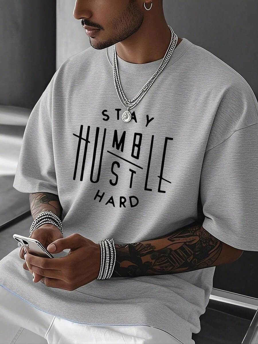 Men's T-Shirt, Classic Graphic T-Shirt, Soft And Comfortable T-Shirts For Men, Script Logo, 180g, 100% Cotton - Xám - Xem 1