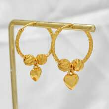 1 Pair Fashionable Golden Color Loop Earrings, Middle Eastern Dubai Style Hoop Earrings, Bridal Wedding Jewelry Accessories For Women