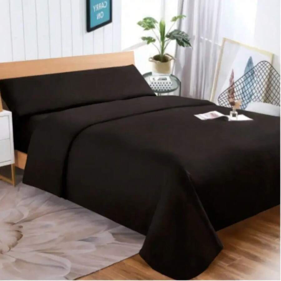 Three-Piece Bedding Set In Assorted Colors, Washed - Feels Ultra-Soft And Lint-Free, Fits Beds Of Sizes 90, 105, 135, 150 And 200, Includes Fitted Sheet + Flat Sheet And Pillowcases - Black - View 1