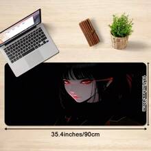1pc XXL Dark Style Of Anime Girls Desk Mat - HD Printed Mousepad With Black Red Design, Large Gaming & Office Keyboard Pad, Natural Rubber Material, Perfect Gift For Gamers