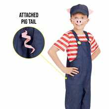 Morph Costumes Adorable Kids Pig Costume - Denim Dungarees, Striped Top, Pig Nose & Cap - Perfect For Fancy Dress, Halloween & Nursery Rhymes - Blue - View 5