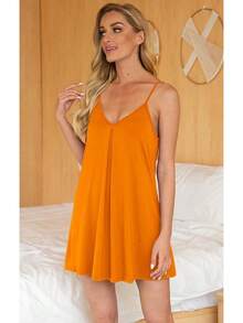 Nightgown Women Loose Sleepwear Pajama Dress Soft Nightshirt Sleeveless Nightdress Chemise - 橘色 - 查看 4