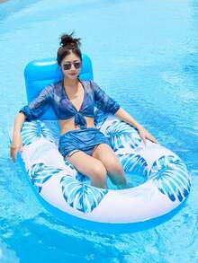 1 Pc Inflatable Double Hole Mesh Lounger, Floating Chair With Cup Holder & Backrest, Suitable For Adults, Pool, Beach, Lake & Party Floating Raft - Multicolor - View 10