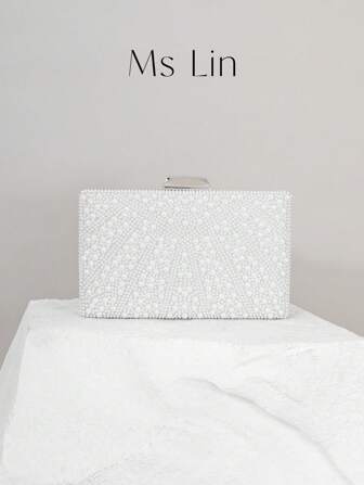 1pc Elegant Romantic White FauxPearl Evening Clutch Bag, Formal PartyBag,Wedding Handbag With SparklingCrystal Decorations, Suitable For FormalDresses,Gala Events,Bridal, Elegant PearlClutch, Prom Bag