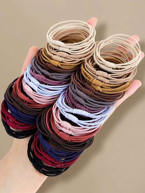 50pcs Mixed Color Knotted Hair Ties, Minimalist Elegant Design, Super Soft, Durable Elastic, Won't Damage Hair, Suitable For Ponytail, Buns, Braids