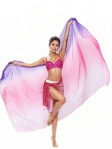 1 pieza Velo ligero y transparente de color degradado vibrante - Accesorio de disfraz de chal para actuación de danza del vientre - Multicolor - Ver 15