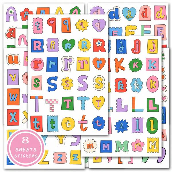 8 piezas de pegatinas con letras del alfabeto de dibujos animados lindos, calcomanías autoadhesivas reutilizables para portátiles, teléfonos y talla grande - colores surtidos, útiles escolares, de vuelta a la escuela
