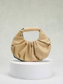 Geantă de plajă pliabilă, colorată, cu model floral, frunze și nori, din PVC, cu paiete și plasă, model patchwork (model floral trimis aleatoriu) - Verde - Vizualizare 4