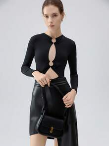 Fashionable & Simple & Versatile & Elegant Solid Color Shoulder Bag For Shopping Winter Gifts - Black - View 2