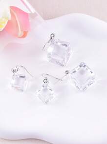 1 par de pendientes con cubos de hielo transparentes, joyería de fiesta