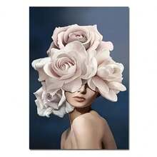 1 pieza Pintura en lienzo con retrato de mujer y flor, arte de pared moderno para decoración del hogar, sala de estar, dormitorio, regalo opcional con marco - Multicolor - Ver 89