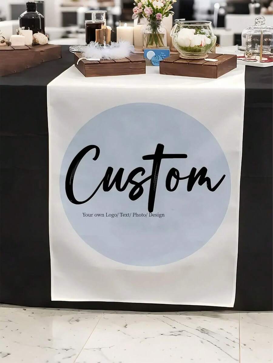 1件-客製化桌巾，印有您的Logo，鮮豔全彩印刷，適合婚禮、貿易展覽，防皺，個性化禮物 - 彩色 - 查看 1