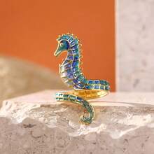 1PC Ocean Style Seahorse Women's Open End Ring In Stainless Steel - Versatile Jewelry For Casual Attire And Parties - 藍色 - 查看 10