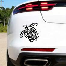 Sea Turtle Hibiscus Flower Car Sticker, Vinyl Die-Cut Floral Turtle Decal For Car Truck Window Laptop, Cute Car Decor Accessories