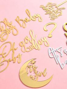 Random1/2/4/6/8pcs Oh Baby Cake Topper Decoration-Acrylic Baby Boy Or Girl Gender Reveal Party Cake Decorations Supplies, Baby Shower - Multicolor - View 3