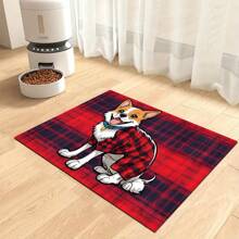 1pc Star & Red Clothed Dog Print Pet Placemat, Quick Drying Feeding Mat For Cats & Dogs, Easy To Clean, Suitable For Pets All Seasons, Pet Cage Pad