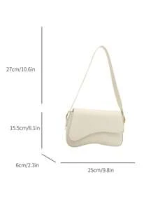 Bolso de hombro con solapa de unicolor minimalista, bolso bandolera clásico con textura para mujeres