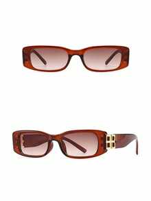 1pc Women's Small Square Fashion Glasses, Fashion Accessory For Summer Beach Preppy Style For Back To School Rectangle Shape Letter Decor - Black - View 6