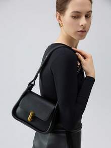 Fashionable & Simple & Versatile & Elegant Solid Color Shoulder Bag For Shopping Winter Gifts - Black - View 1