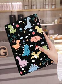 1pc Cute Dinosaur Pattern Tablet Protective Case, Black Background, Shockproof, With Pen Slot, Sleep/Wake Support, Compatible With Samsung, And IPad