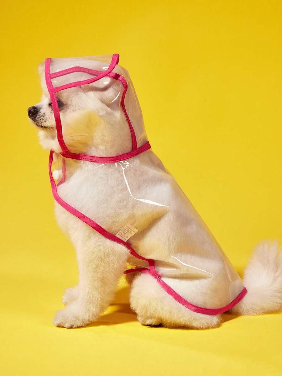 PETSIN 1pc Transparent Pink Trim Waterproof Raincoat For Cats And Dogs To Wear On Rainy Days Out - Hot Pink - View 1
