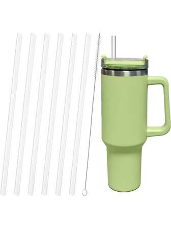 6Pcs Extra Long Reusable Plastic Straws For Tumbler | Extra Long 12in 310mm Replacement Straws With Cleaning Brush, Compatible 30/40 Oz Cups, Durable,School Supplies