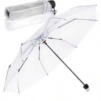 1 件折叠雨伞、旅行雨伞、透明防雨雨伞、紧凑便携式防护雨伞、轻便防水、防雨、防晒优雅透明雨伞