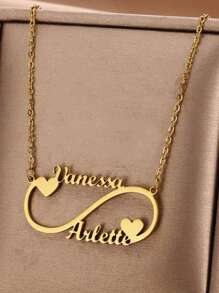 Best Valentine's Day Gift Stainless Steel Customized Gold Heart Infinity Couple Name Necklace, Fashionable Bohemian Style Personalized Pendant Necklace For Girl, Daily Wear Jewelry Accessory
