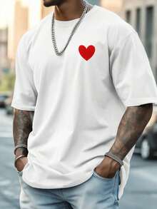Manfinity Dauomo Men Heart Embroidery Tee - 白色 - 查看 1