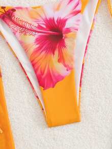 2-częściowy damski komplet bikini z kwiatowym nadrukiem, strój plażowy