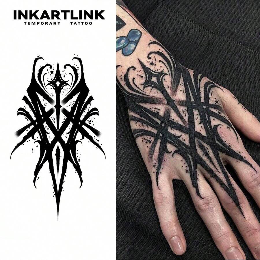 INKARTLINK Gothic Temporary Tattoos - Unisex |Dark Handwritten Calligraphy & Mystical Patterns | Waterproof & Sweat-Proof