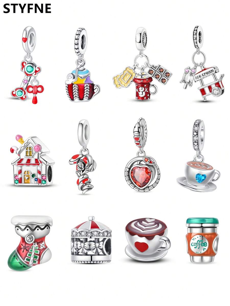 STYFNE 1 Stück Süßigkeiten Schneehütte Perlen Eiscreme Lkw Charm, glänzender Perlen Quaste Anhänger, geeignet für DIY Armbänder, Damenschmuck, kleine Alltagsgeschenke