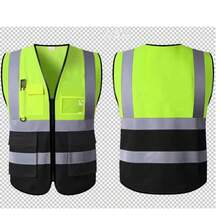 High Visibility Reflective Vest With Pockets And Zipper Front, Neon Yellow, Meets ANSI/ISEA Standards - Green and Black Color Matching 1 - View 2